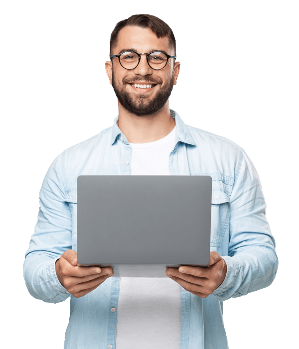 men holding laptop